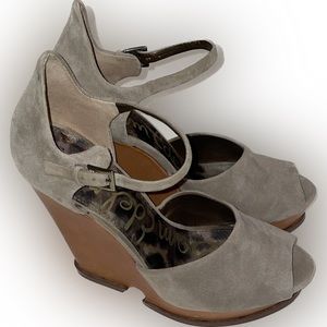 Sam Edelman Suede Ankle Strap Peep Toe Wedges